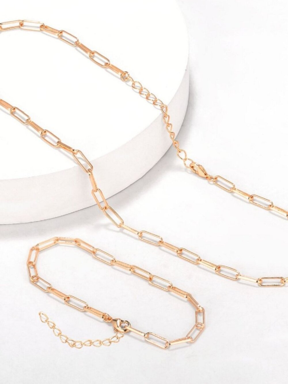 Adjustable Rose Gold Paperclip Chain Necklace Bracelet Large Link Set